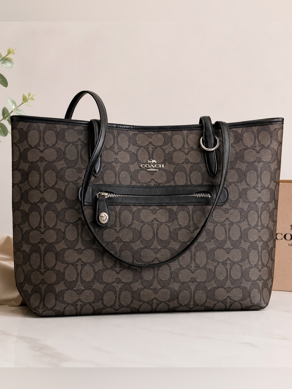 Coach Black Signature Monogram Tote
